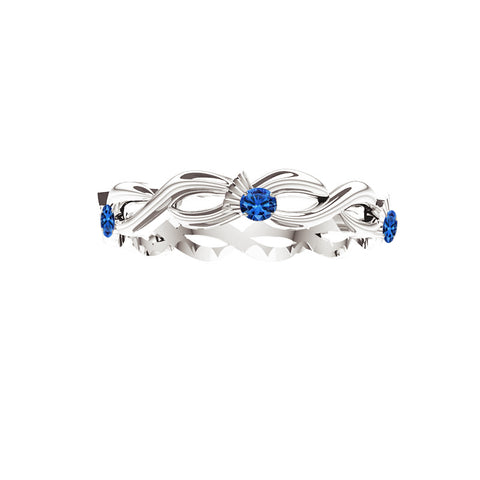 Scottish Thistle Edinburgh Blue Sapphire Celtic Twist Ring in White Gold