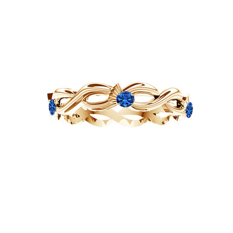 Scottish Thistle Edinburgh Blue Sapphire Celtic Twist Ring in Yellow Gold