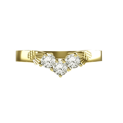 Three Diamond Wishbone Double Thistle Wedding Ring in Yellow Gold