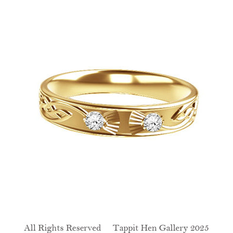 Celtic Thistle Flow Diamond Torque Wedding Ring in 9ct Yellow Gold