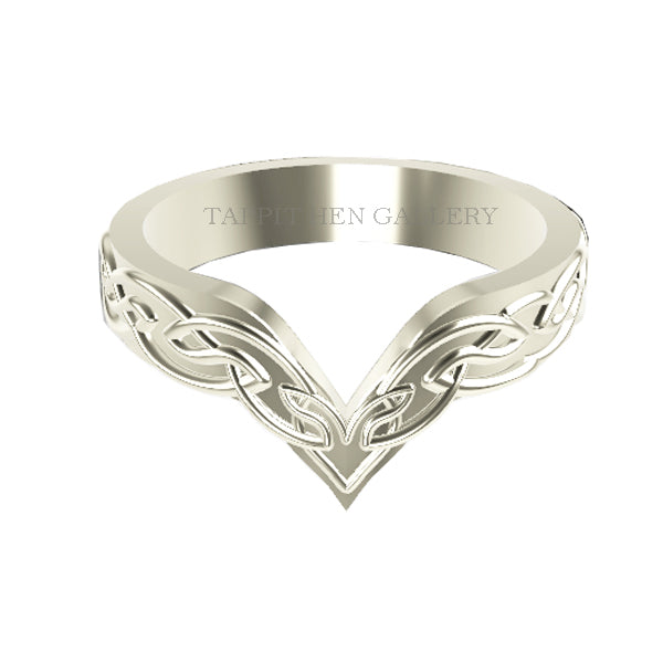 Edinburgh Celtic Knot work Wishbone Wedding Ring in 9ct White Gold