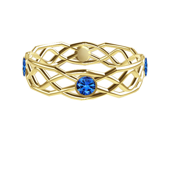 Flow Piped Open Sapphire Ring in 9ct Yellow Gold