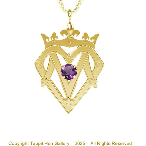 SCOTTISH QUEEN MARY LUCKENBOOTH PENDANT IN 9ct YELLOW GOLD WITH AMETHYST