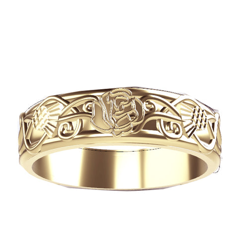 Scottish Rose and Thistle Edinburgh Celtic Ring in Yellow Gold