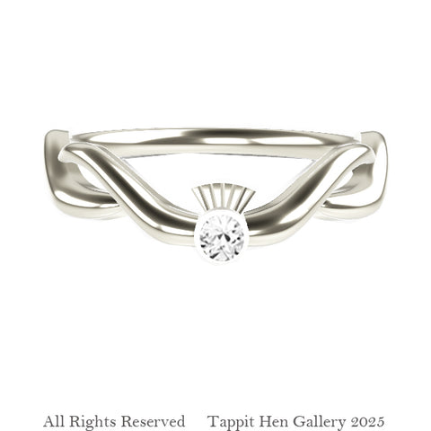 Scottish Thistle Wishbone Twist Diamond Ring in White Gold