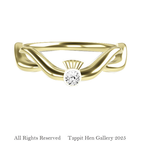 Scottish Thistle Wishbone Twist Diamond Ring in Yellow Gold