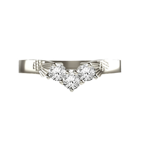 Three Diamond Wishbone Double Thistle Wedding Ring in White Gold